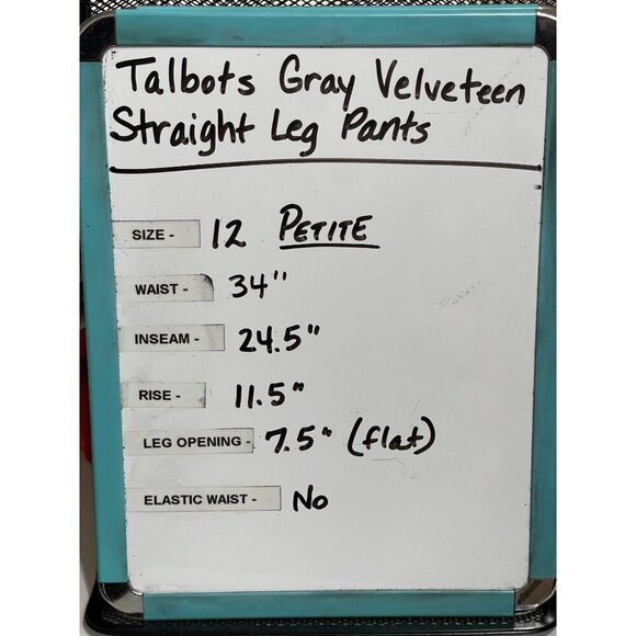 Talbots Women"s Petite High-Rise Straight-Leg Gray Corduroy Pants Size 12 Petite - Picture 7 of 7